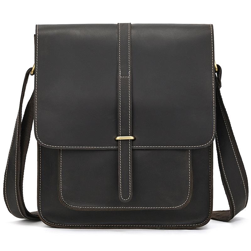 Men'S Genuine Leather Shoulder Bag Crazy Horse Leather Messenger Bag First Layer Cowhide Flip Shoulder Bag Casual Bag