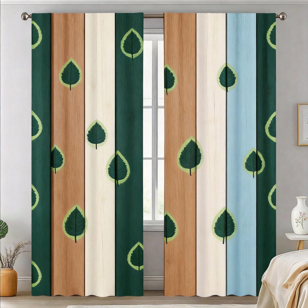 Rainbow Wood Curtains 2pcs – Dog Paw Prints on Pastel Planks, Whimsical Window Decor for Pet Lovers and Children’s Rooms