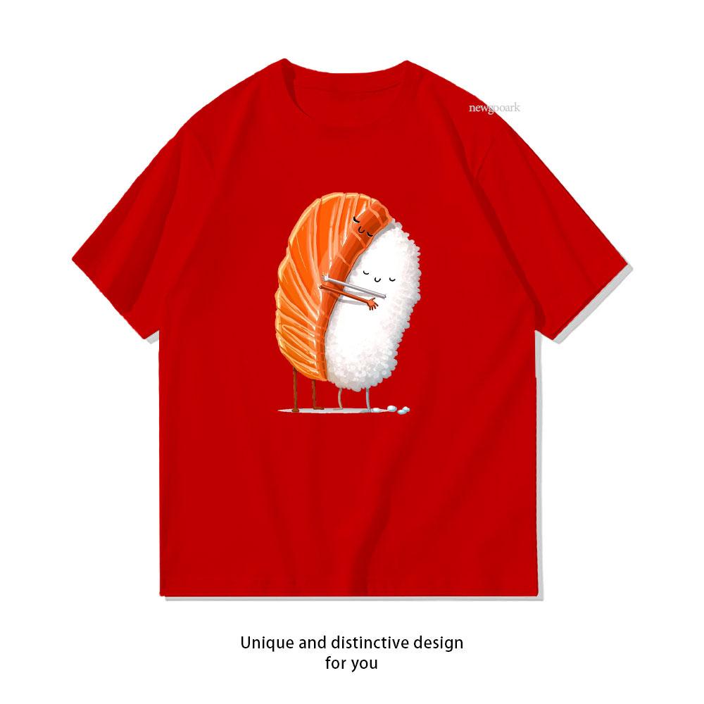 Funny Sushi Hug Japanese Harajuku Cartoon TShirt Women Unisex Casual Cotton Graphic T Shirts Classic Oneck Shirt