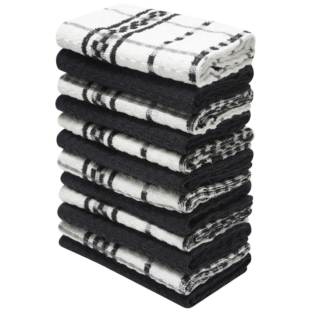 K Collection Checked Tea Towel Set (Pack of 12)
