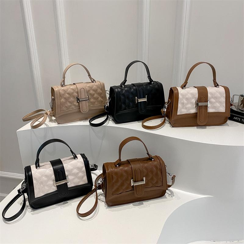 Korean Style Color Block Diamond Lattice Elegant Simple Stylish Crossbody Handbag for Women - Summer New Arrival Embroidery Small Square Bag