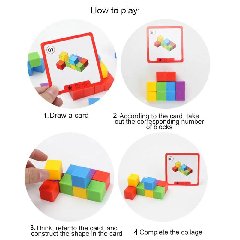 Montessori Block Puzzle Toy Spatial Logical Thinking Training Game Rainbow Stacking Blocks Math Educational Child Toy
