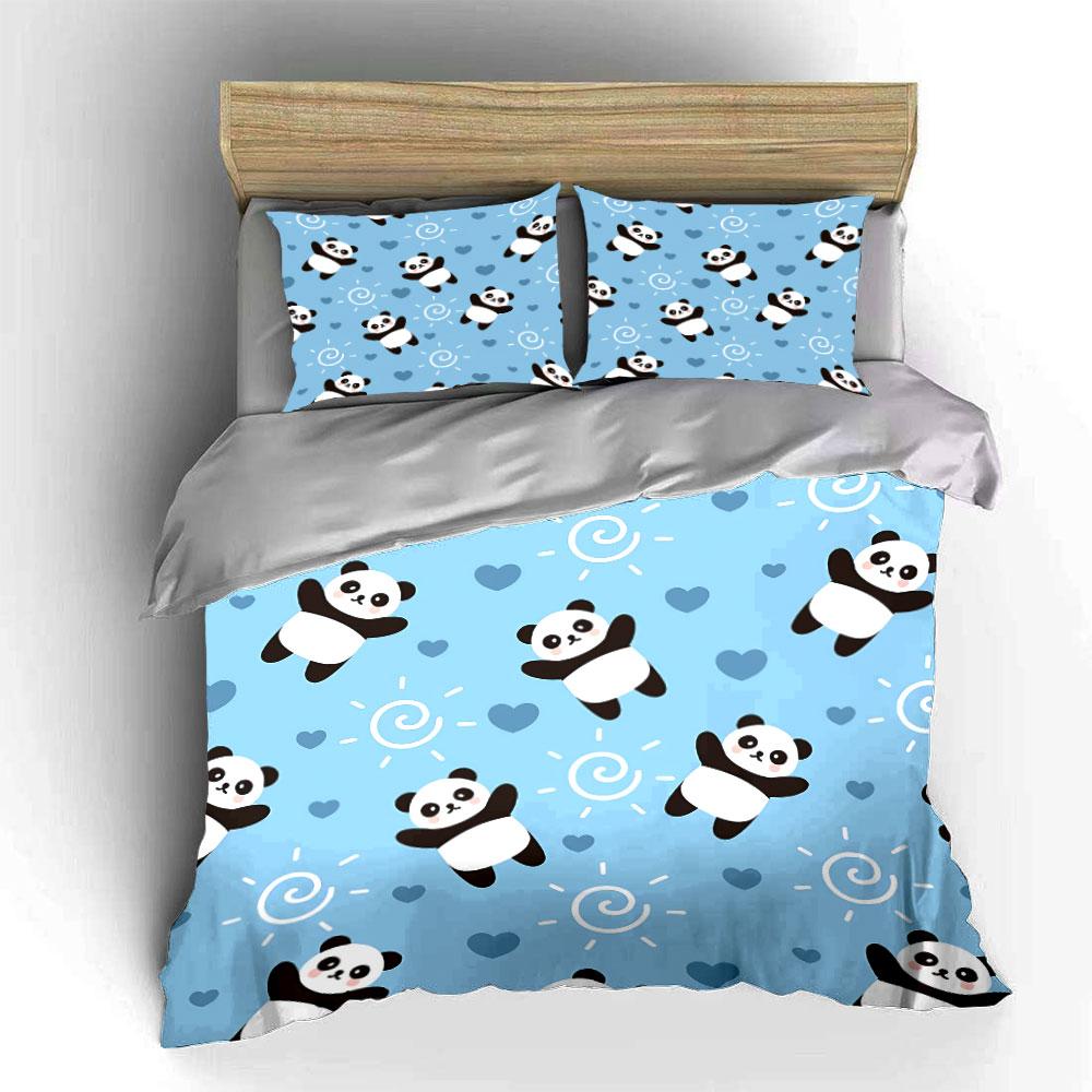 Cute Panda and Hearts Pattern Bedding Duvet Cover Set Duvet Cover Pillowcases (1*Duvet Cover 2*Pillowcases, without duvet insert)