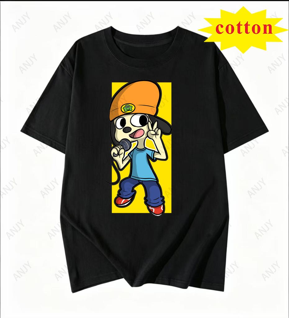 90s Rap Dog Parappa Print American Retro Loose Cotton Tshirt