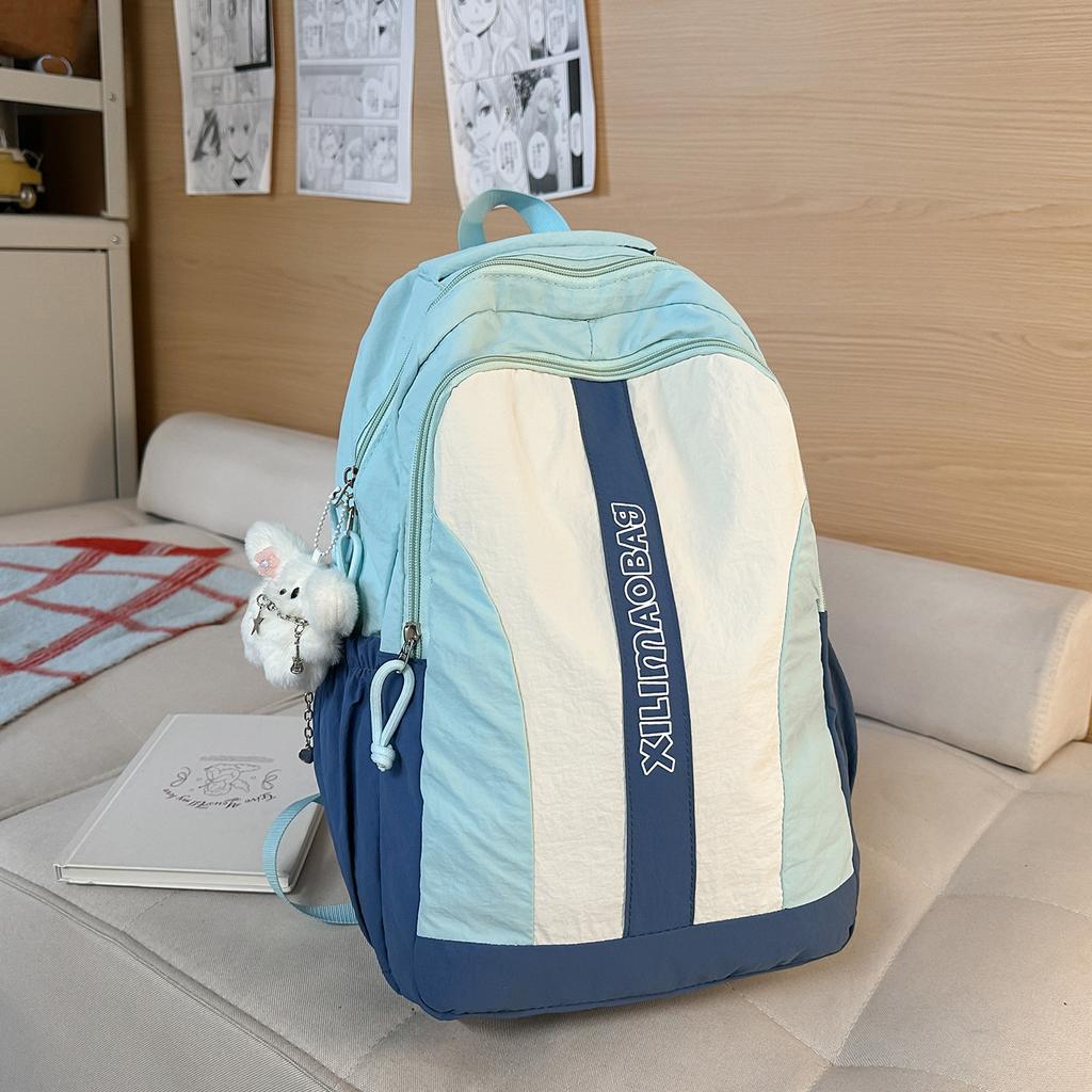 Schoolbag Korean version of dopamine contrasting color backpack female versatile college student schoolbag high value cute pain bag junior high school
