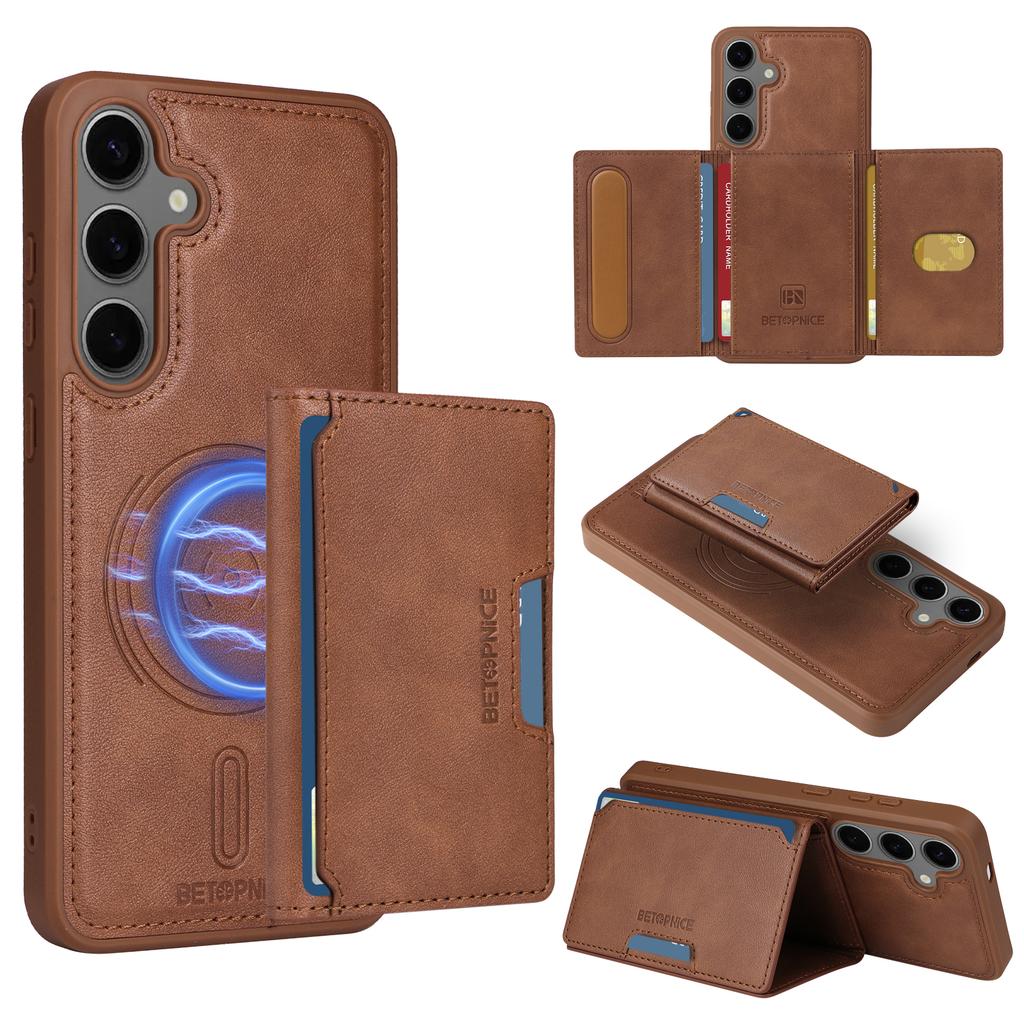 For Samsung Galaxy S24+ Magnetic Case BETOPNICE Leather Phone Cover Kickstand with Detachable Card Bag