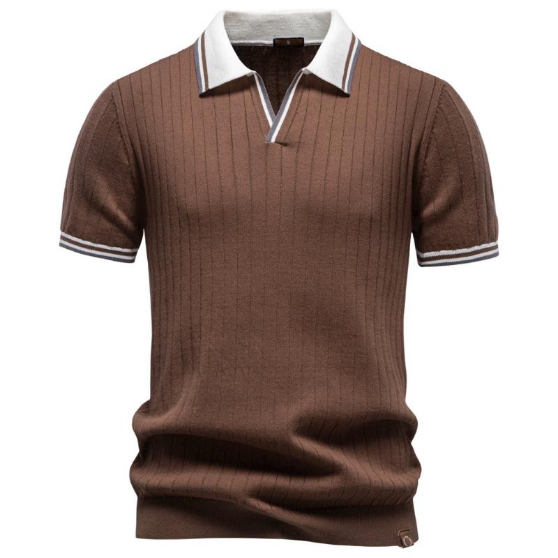 Men's Textured Fabric Color Block Cuff Short Sleeve Polo Shirt