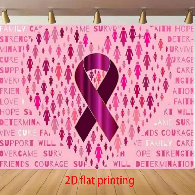 2D Pink Ribbon Banner, Women Silhouettes and Strength Backdrop for Decor