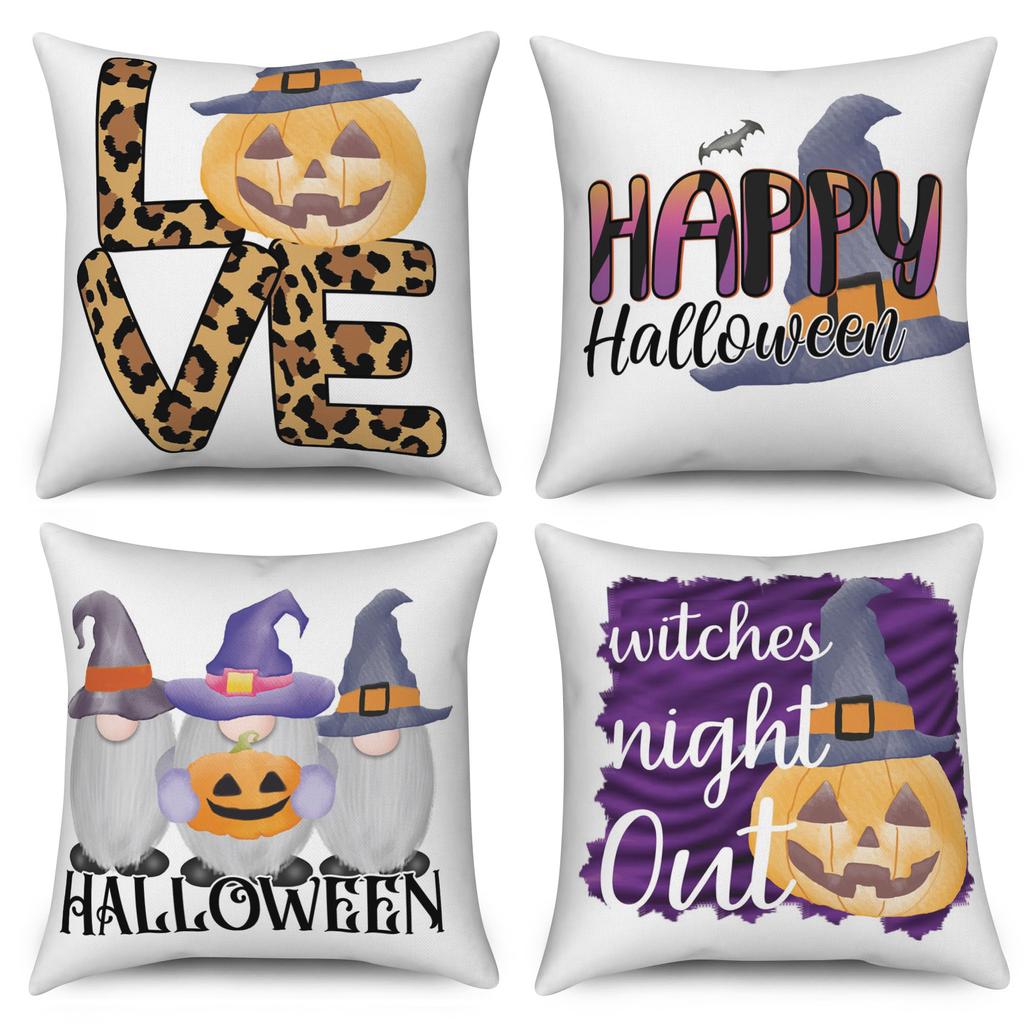 Halloween Throw Pillow Covers Pumpkin Ghost Witchy Linen Sofa Bed Pillowcase Square Cushion Cover Spooky Halloween Party Decor