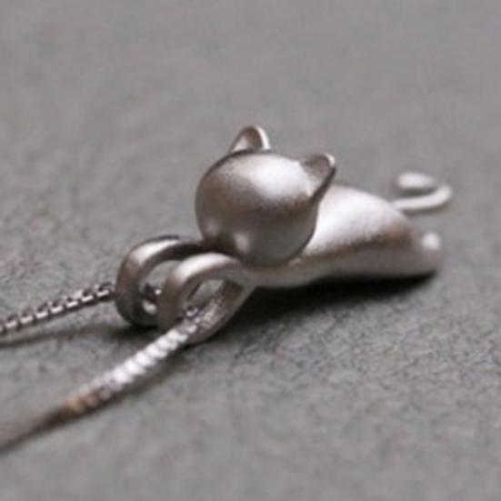 Women Faux Silver Lovely Jumping Cat Pendant Necklace Collar Jewelry
