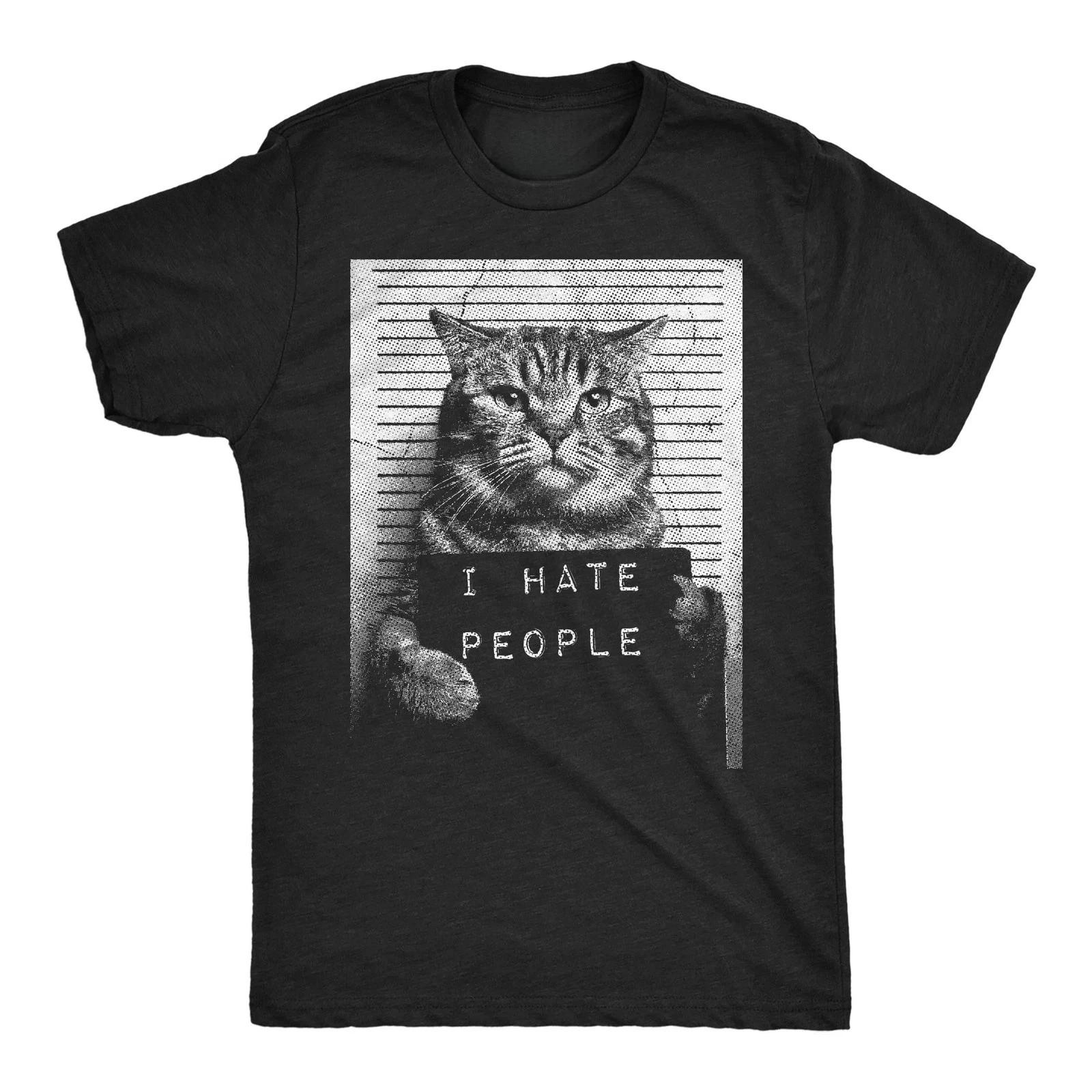 Funny T Shirts I Hate People Cat Mugshot Sarcastic Graphic Novelty Tee A M