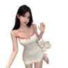 Pure Desire Sexy Suspender Fake Two-piece Fashion Slim-fit Pleated Dress Short Skirt Bow Lace Stitching Hottie Skirt