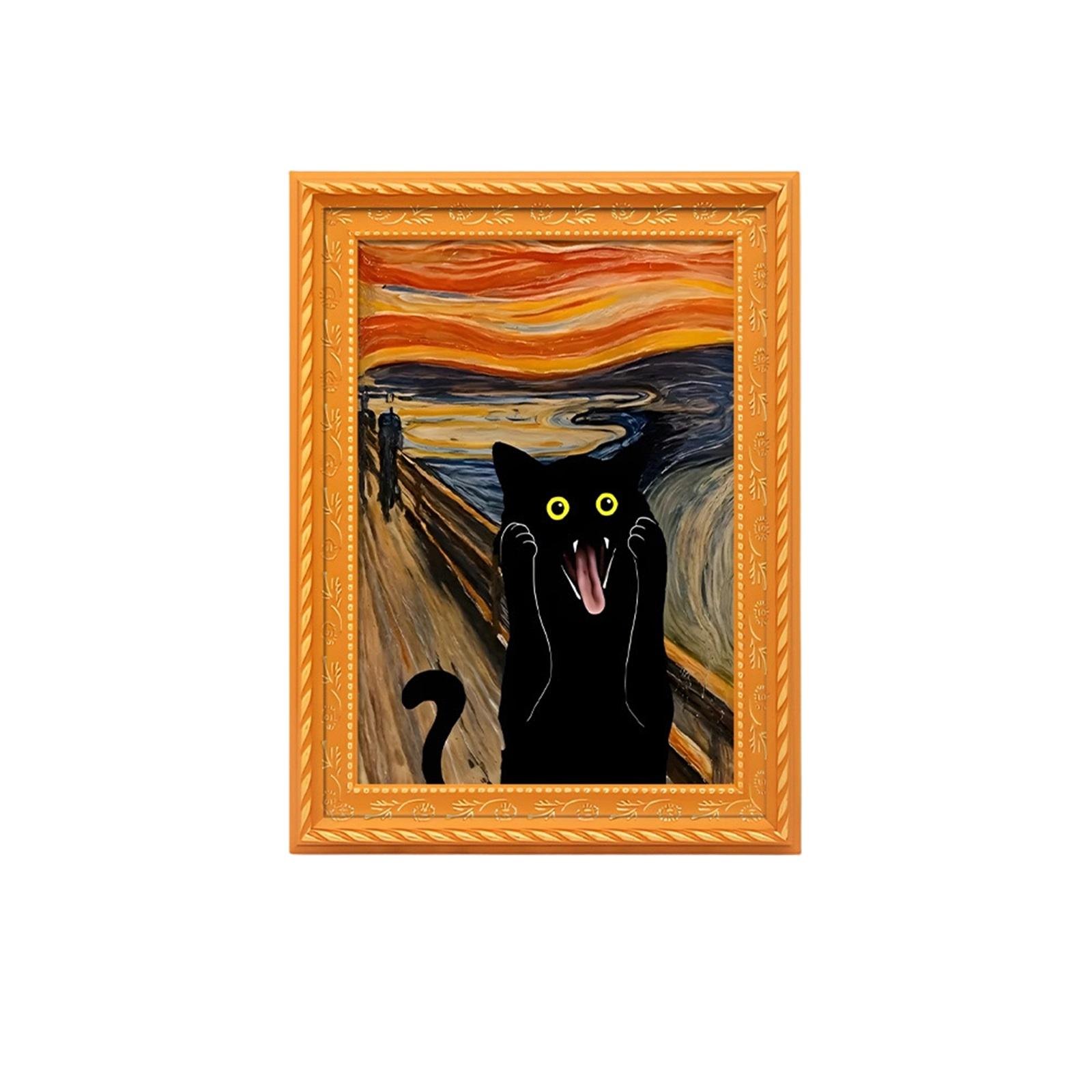 

Black CatSeries Oil Painting Style ScreamingKitten Magnetic Photo Frame Wooden Retro Magnetic Refrigerator Sticker One Size