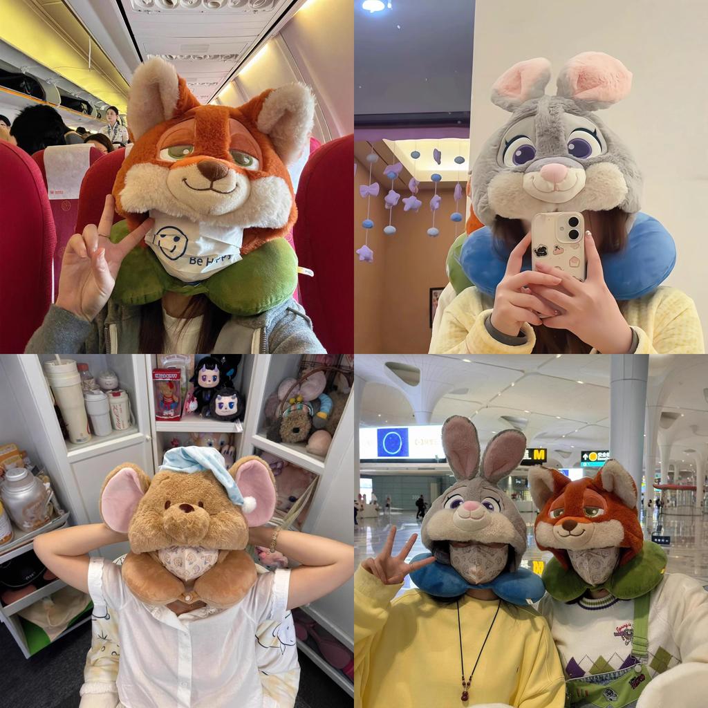 Zootopia Nick And Judy Cartoon Plush Hooded Neck Pillow With Pp Cotton For Kids