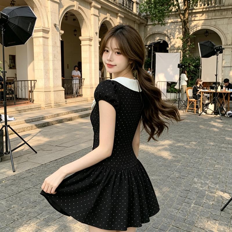 Japanese Ancient Daughter Style Dress Women's Summer New Small Retro Waist Polka Dot Puffy Short Skirt