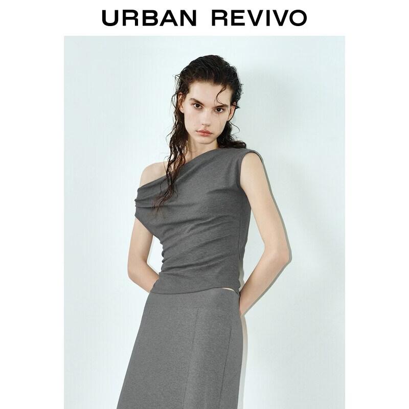 UR2026 Women s Asymmetric Neck Pleated T-Shirt M