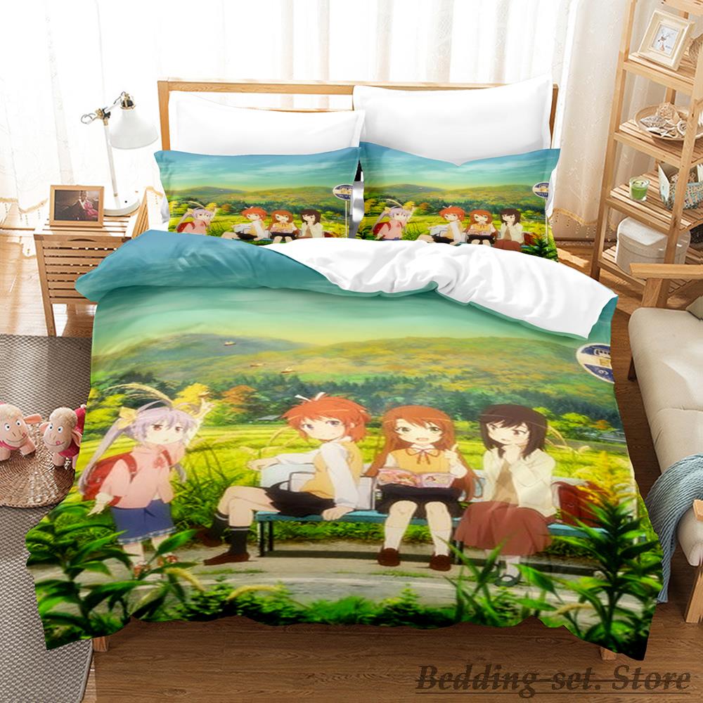 Non Non Biyori Bedding Set Single Twin Full Queen King Size Bed Set Adult Kid Bedroom Duvetcover Sets Anime Girls