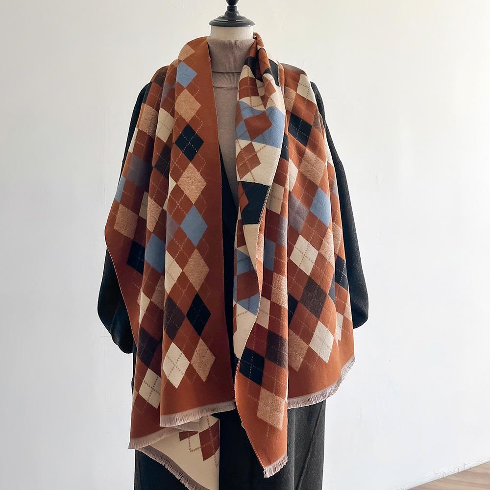 Jacquard landscape painting imitation cashmere scarf for women's office air-conditioned room thick and warm long trendy scarf