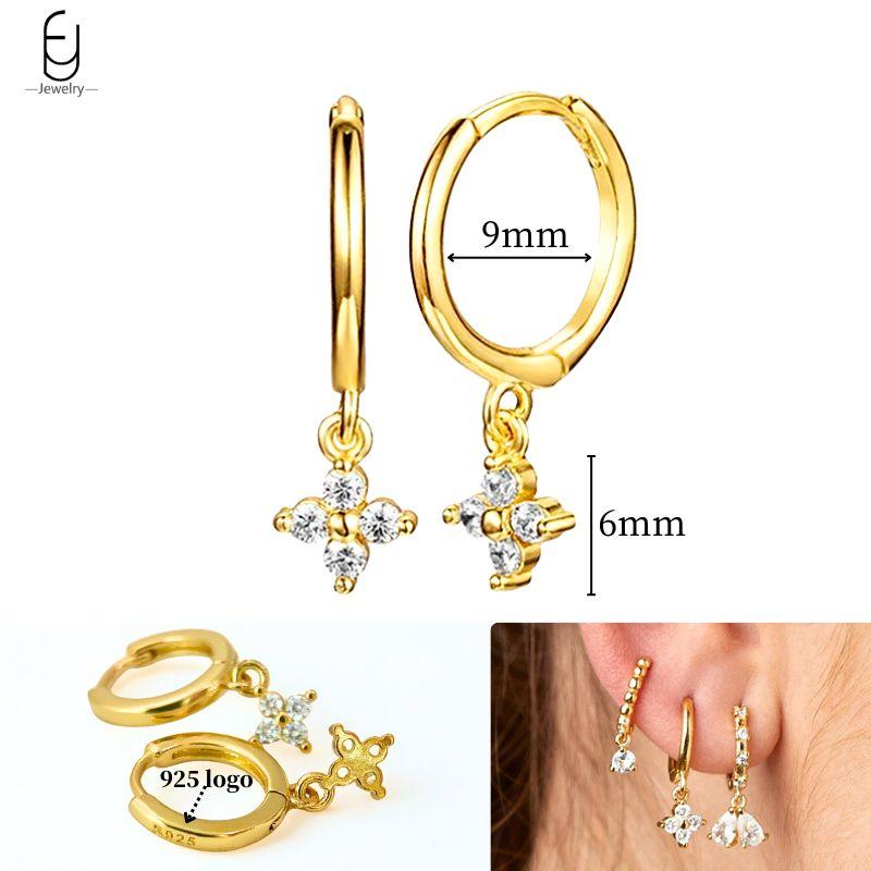 925 Silver Ear Needle White Crystal Gold Earrings for Women Luxury Water drop/Heart/Flower Pendant Earring Fine Jewelry