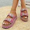 Fashion 2025 Summer Fashion Rhinestone Design Casual Thick Soled Slippers for Women Open Toes Comfortable Versatile Beach Chunky Sandals
