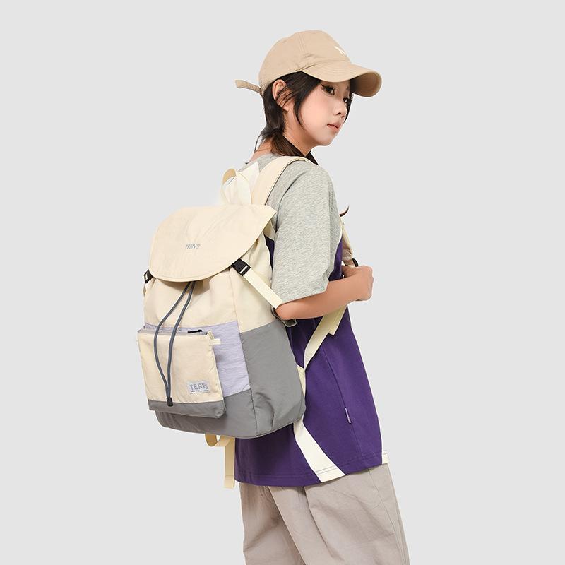 School Bag for Female College Students, Japanese Ins Minimalist Backpack, Large Capacity Contrasting Color Splicing Countryside Style Backpack