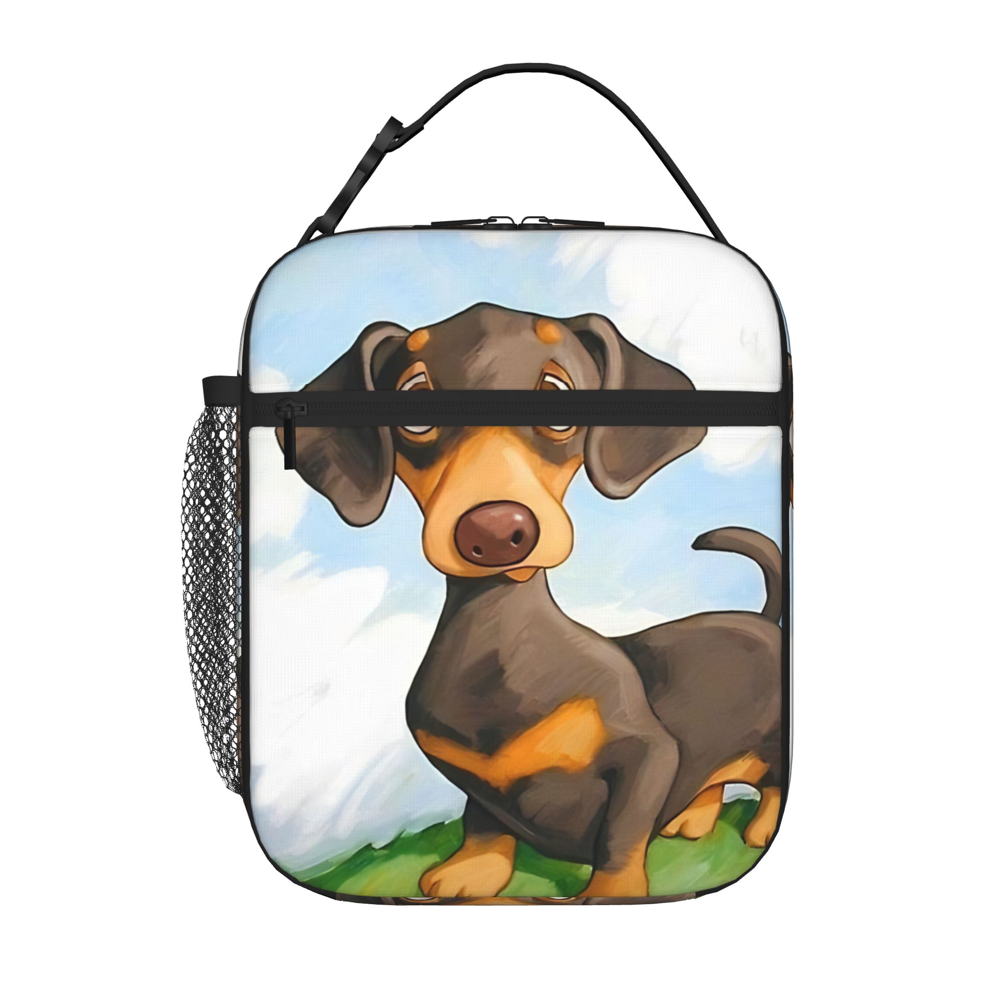 1 Piece Zipper Closure Dog with flowers Storage Bag Pocket Dachshunds School Lunch Food Box Reusable For Lunch Food Bag One Size