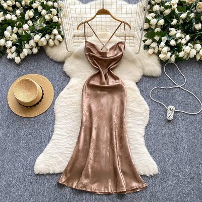 Καλοκαιρινά Γυναικεία Σέξι Σπαγγέτι Τιράντα Ανοιχτή Πλάτη Ζακάρ Λουλούδι Σατέν Στενά Bodycon Φορέματα Σπιτιού Γοργόνας