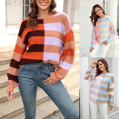 2023 Herbst Damen Patchwork Gestreifter Rundhals Pullover Lässiger Pullover