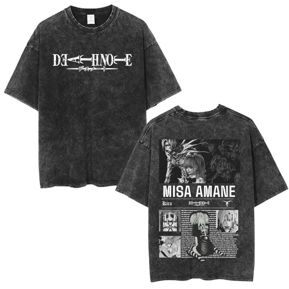 Vintage Washed Anime Death Note Ryuk Yagami Light LLawliet T Shirts Mens Women Cotton Tee Shirt Fashion Short Sleeve Tshirts
