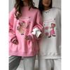 2024 Women's Retro Color Block Round Neck Hoodie - Autumn Lazy Style with Cute Print