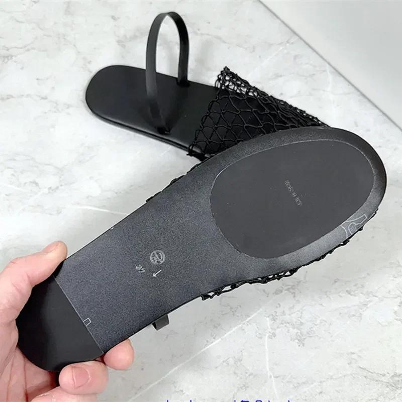 Fashion Novelty Mesh Flat Sandals Women Designer Weaving Hollow Breathable Mules Slippers Summer Light Comfort Slingbacks Slide Sandals