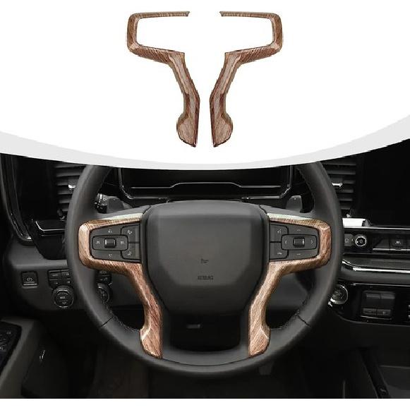 Wood Grain Steering Wheel Cover Trim Frame For Chevrolet Silverado 1500 2019+