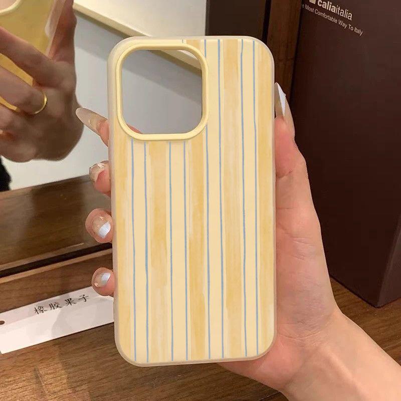 Stylish Yellow Striped Candy Color 2 In 1 Soft Phone Case For Xiaomi Redmi Note 14 13 12 11 Pro Plus 5G 10 Redmi 14C 13C 4G