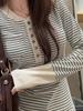Women's Apricot Cross-Stripe Sweater: Autumn/Winter, Long-Sleeved, Half-Open Collar, Slim Fit, Short Spliced Design