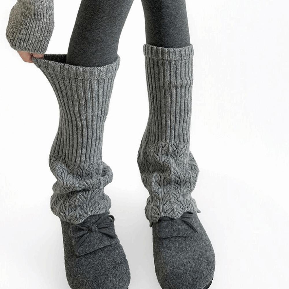 Solid Color Women's Foot Cover Retro Girl's Boots Heap Socks Women Knitted Leg Warmers  Harajuku