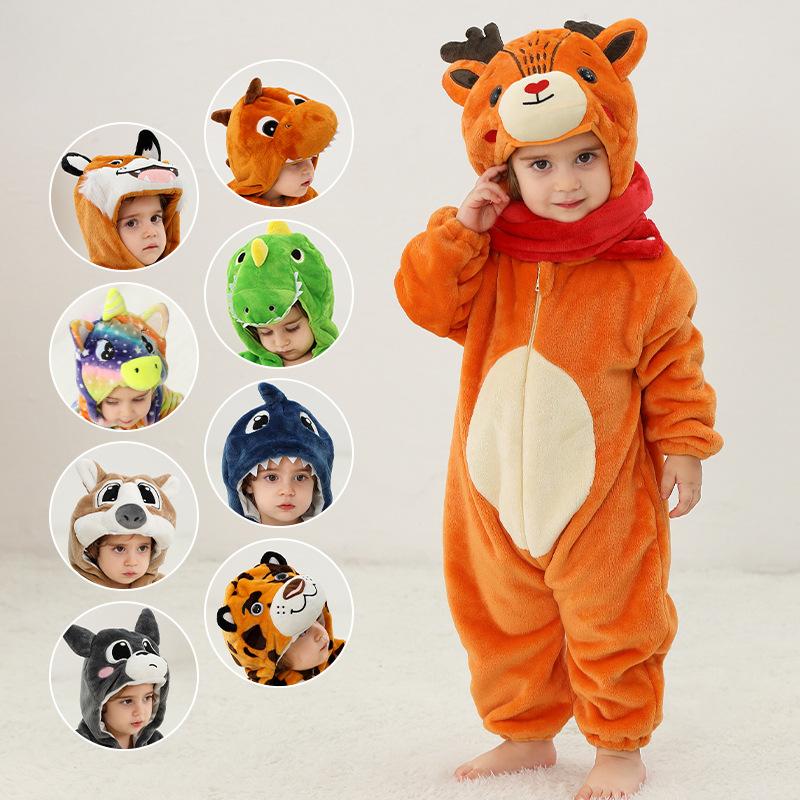 MICHLEY New Autumn and Winter Flannel Climbing Clothes Baby Pajamas Children's Class A Flannel Animal Onesie