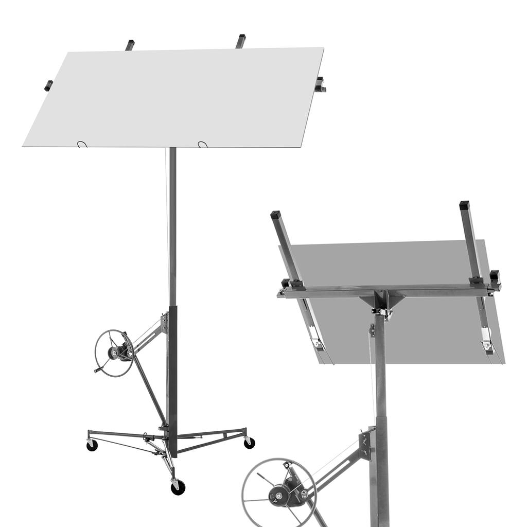 Drywall Lifter for Wall Panels and Ceiling Mounting: Load Capacity 68 kg, Height 140-335 cm Adjustable, Foldable, 3 Brake Wheels