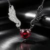 Gothic Female Red Zircon Stone White Wing Heart Pendant Necklace Black Color Wedding Jewelry For Women