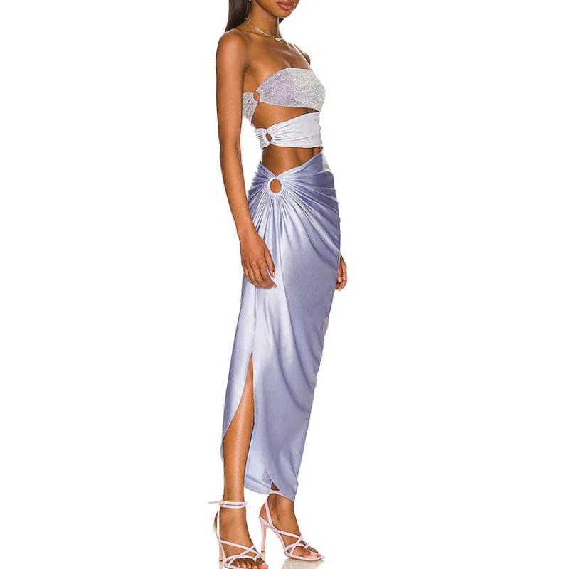 2024 European & American Glitter High-End Swimsuit with Hollow-Out Design & Skirt Set for Beach Vacations