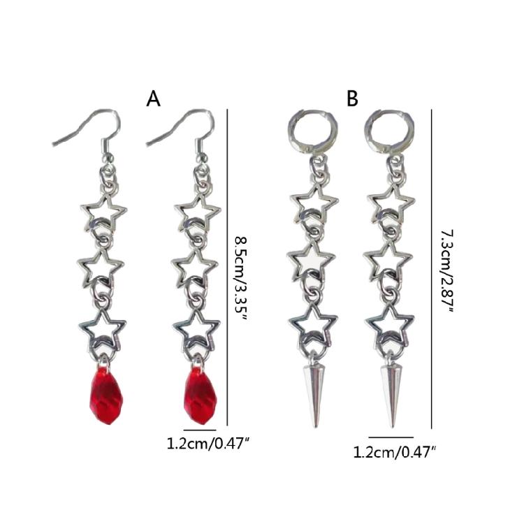Boucles d'oreilles Étoile Métal Rétro avec Design Découpé Style Gothique Punk Longues Pendantes Boucles d'oreilles Mode pour Femmes