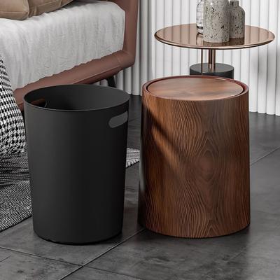 Wood Grain Bathroom Garbage Can with Swing Top Lid Large Capacity Rotating Design Detachable Waste Bin Dustbin