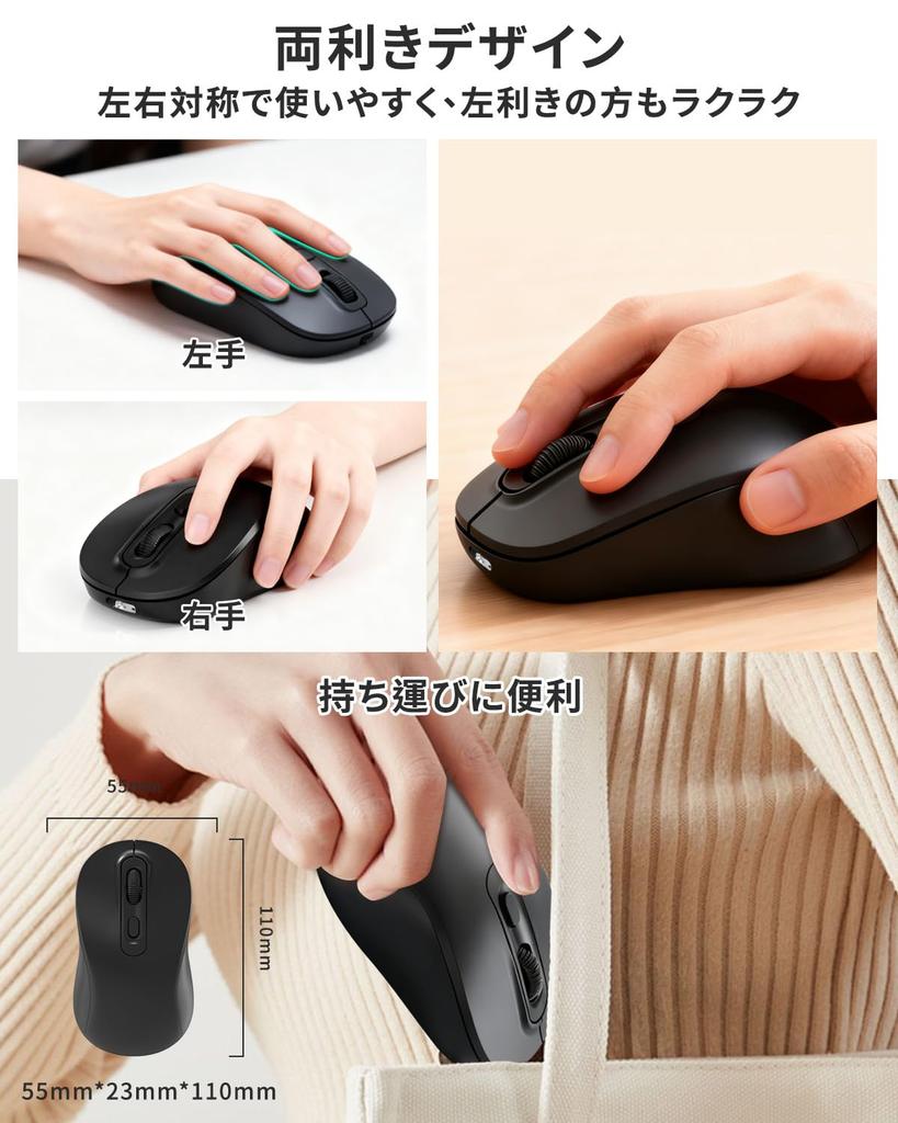Wireless Mouse, Bluetooth 2.4GHz, Quiet, Compact, Instant Connection, Type-C Rechargeable, Energy-Saving, Optical, High Precision, High Sensitivity,