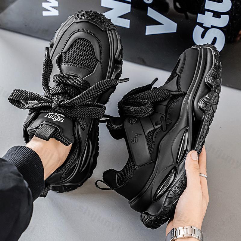 

Мода Модный тренд Низкие кроссовки на толстой подошве Повседневная спортивная обувь для мужчин 2025 Осень Новый стиль Сетчатые Дышащие Удобные Массивные кроссовки 44 чёрный