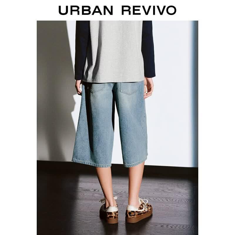UR 2026 Autumn Women's Retro Washed Wide-Leg Capri Jeans