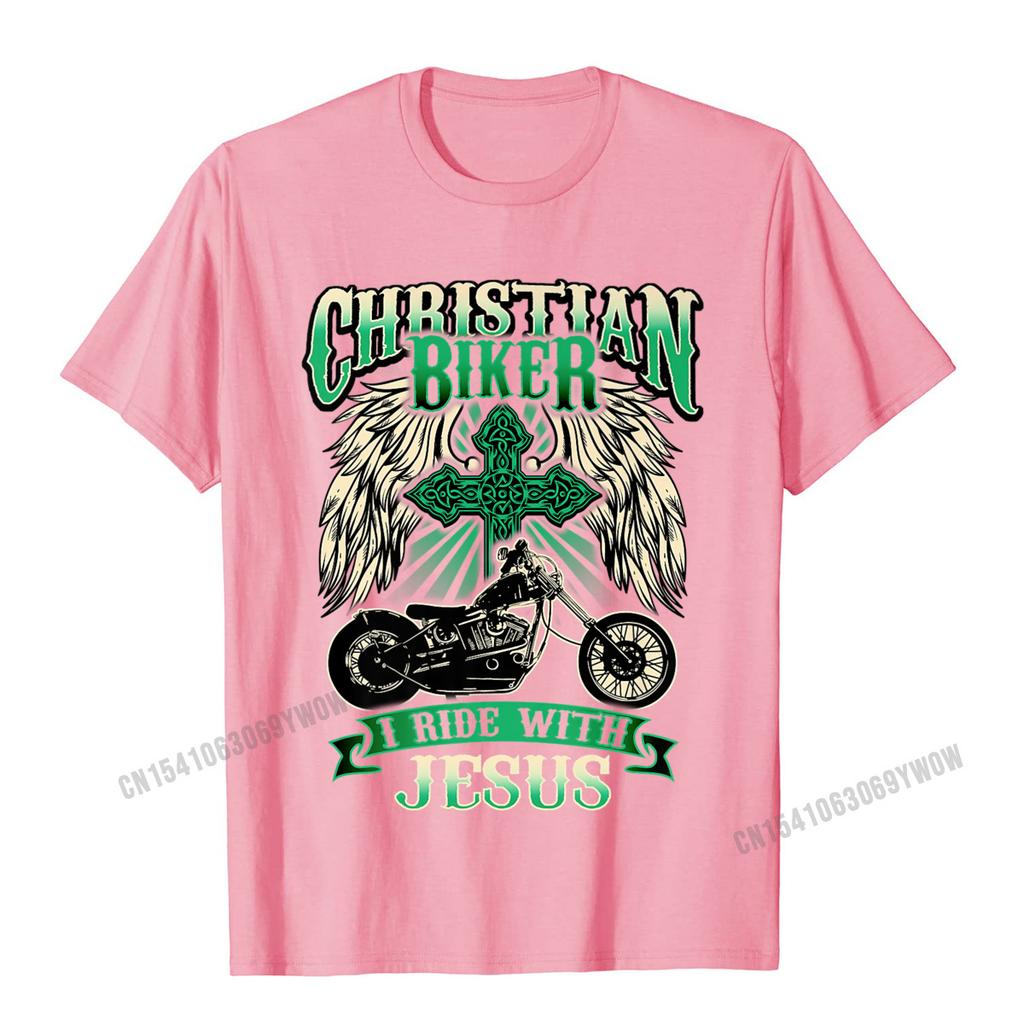 Christelijke Biker Ik Rij Met Jezus Religieuze Achterkant Motorfiets Premium T-shirt Camisas Unisex Geprinte Tops Shirt Voor Unisex Katoen