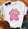 Women's Large Size Short Sleeve Crewneck T-Shirt Cartoon Hand-Painted Dog Paw Print Warm Polyester Fabric Summer Fashion