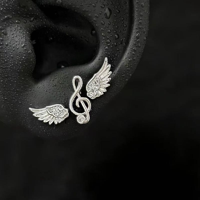 1/2/3Pcs Mini Angel Wings Musical Note Stud Earrings Anti-allergy Fashion Jewelry for Women Office Work Wear Gifts