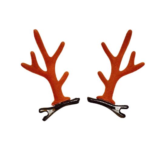 1 Pair Kids Reindeer Antler Hair Clips Soft Plush Christmas Hairpin for Baby Girl Toddler Cute Photo Prop Party Hair Accessory