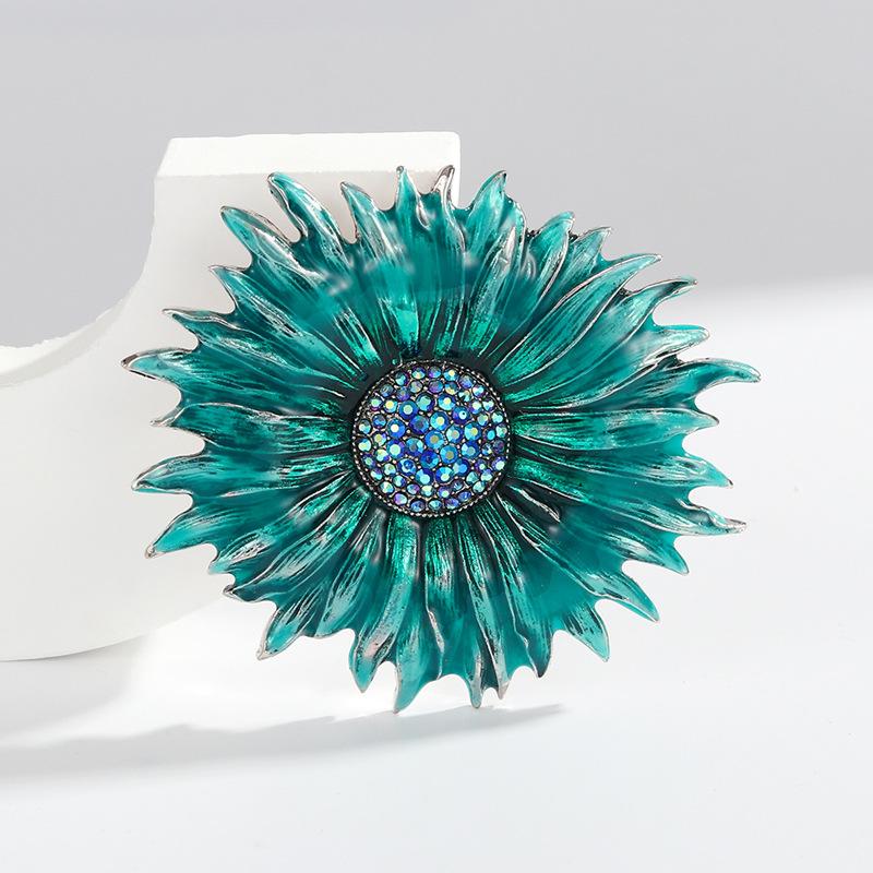 Ретро Капля Масла Подсолнуха Эмаль Подсолнух Темперамент Высококлассный Высококлассный Аксессуар Брошь 6*7cm
