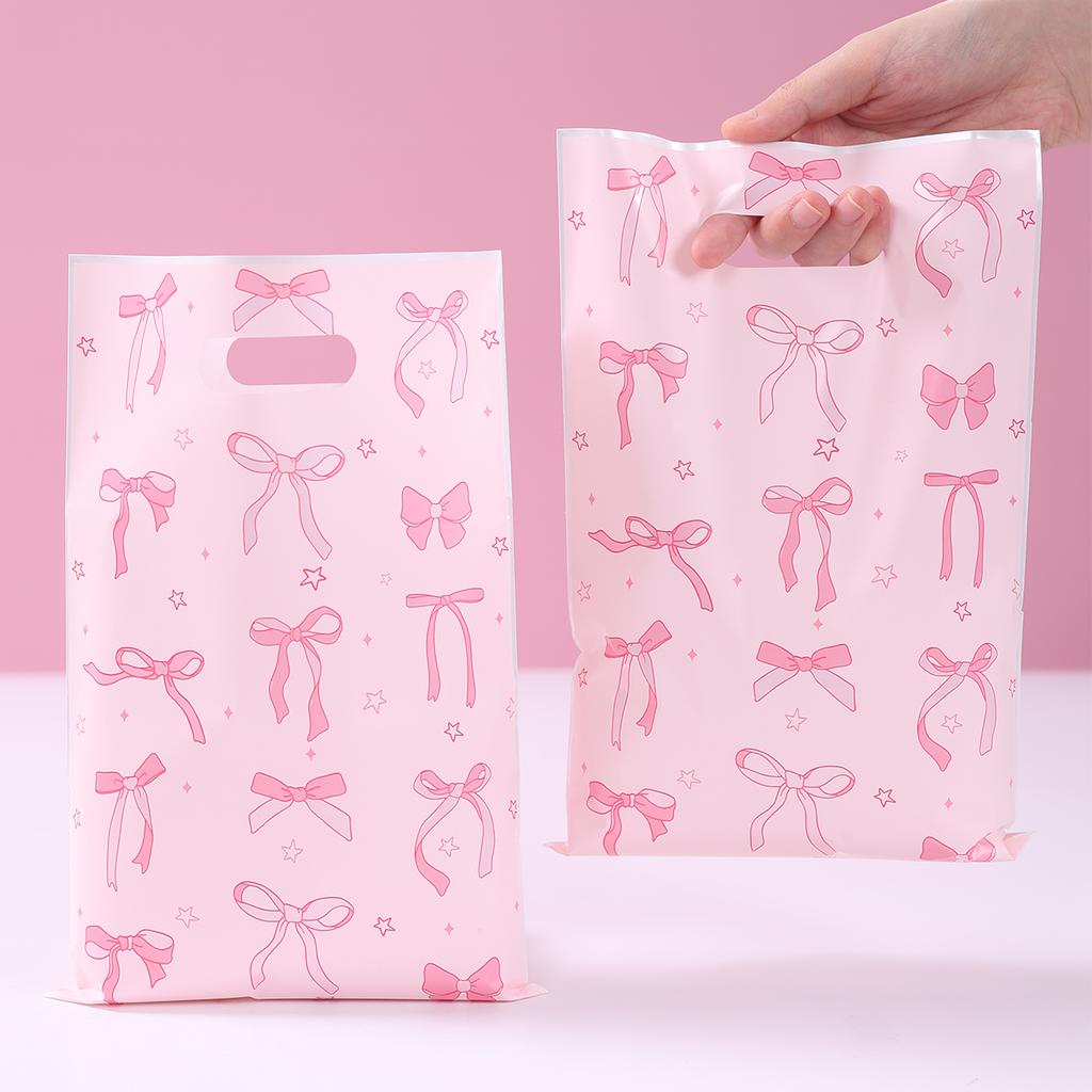 Girl Pink Bow Plastic Candy Bag Birthday Party Decor Kids Wedding Birthday Party Supplies Baby Shower Cookies Dessert Gift Bag